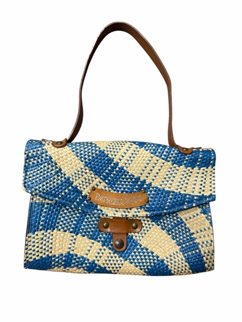 Patrizia Pepe Blue and Beige Woven Straw Shoulder Bag